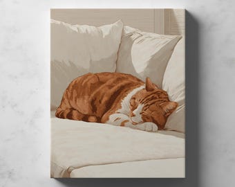 Orange getigerte Katze - Schlafende Katze | Digitaler Download | Digitaldruck | Digitaler Download Wandkunst Druck