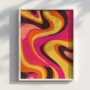 Pinke Sonnenwelle statisch - Boho x Pop Art Retro Wellen abstrakter Druck, bunte Mid-Century inspirierte Wandkunst, digitaler Download Dekor