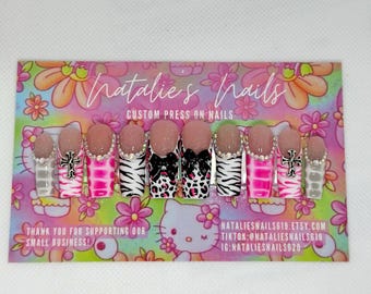 Uñas postizas Y2K: Estampado de cebra y guepardo, esculpidas con gel X