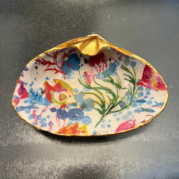 Decoupaged New Jersey Clam Shell Trinket Dish