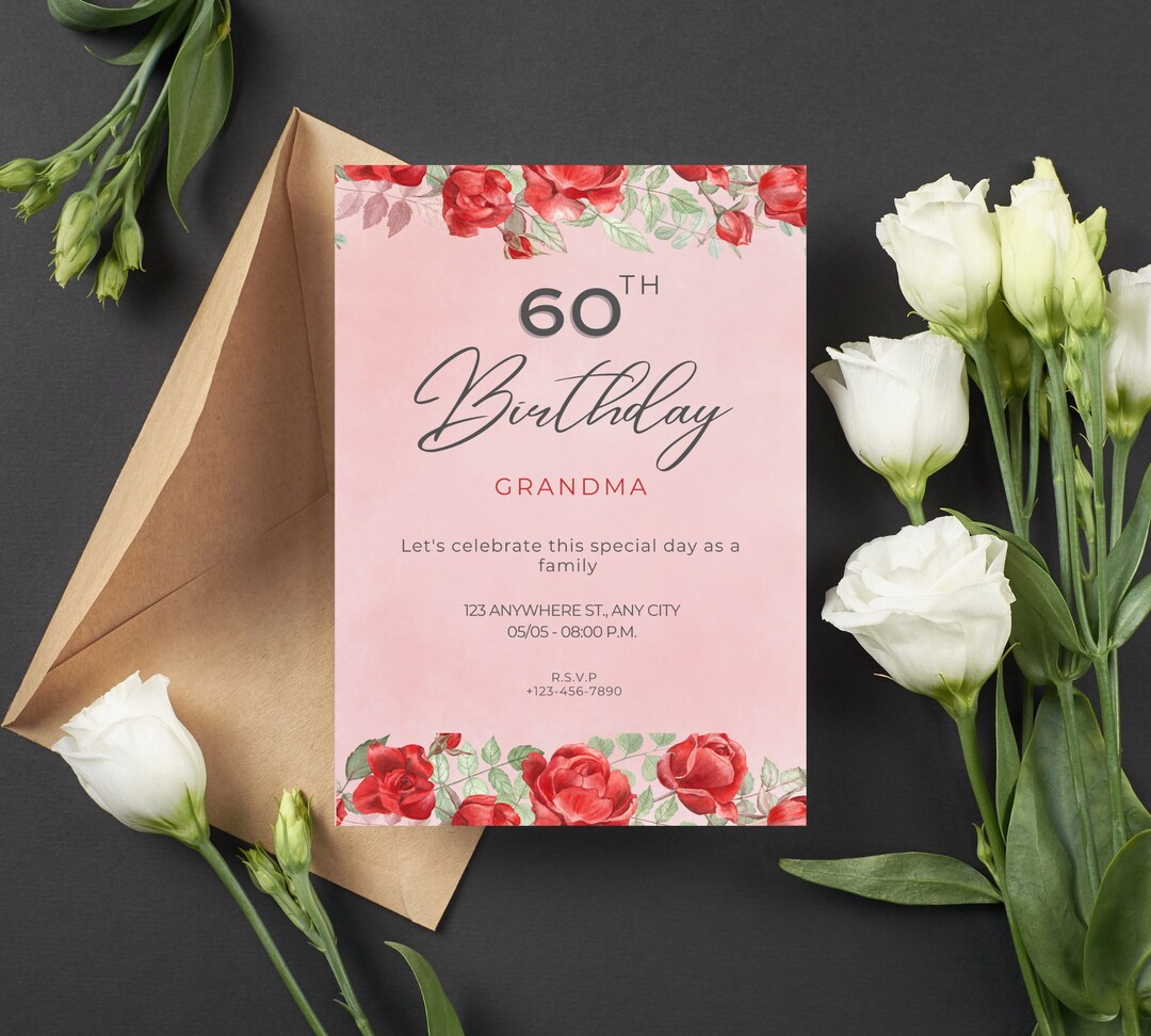 Pink Birthday Invitation Template, Minimalist Invite, ANY AGE, Editable ...