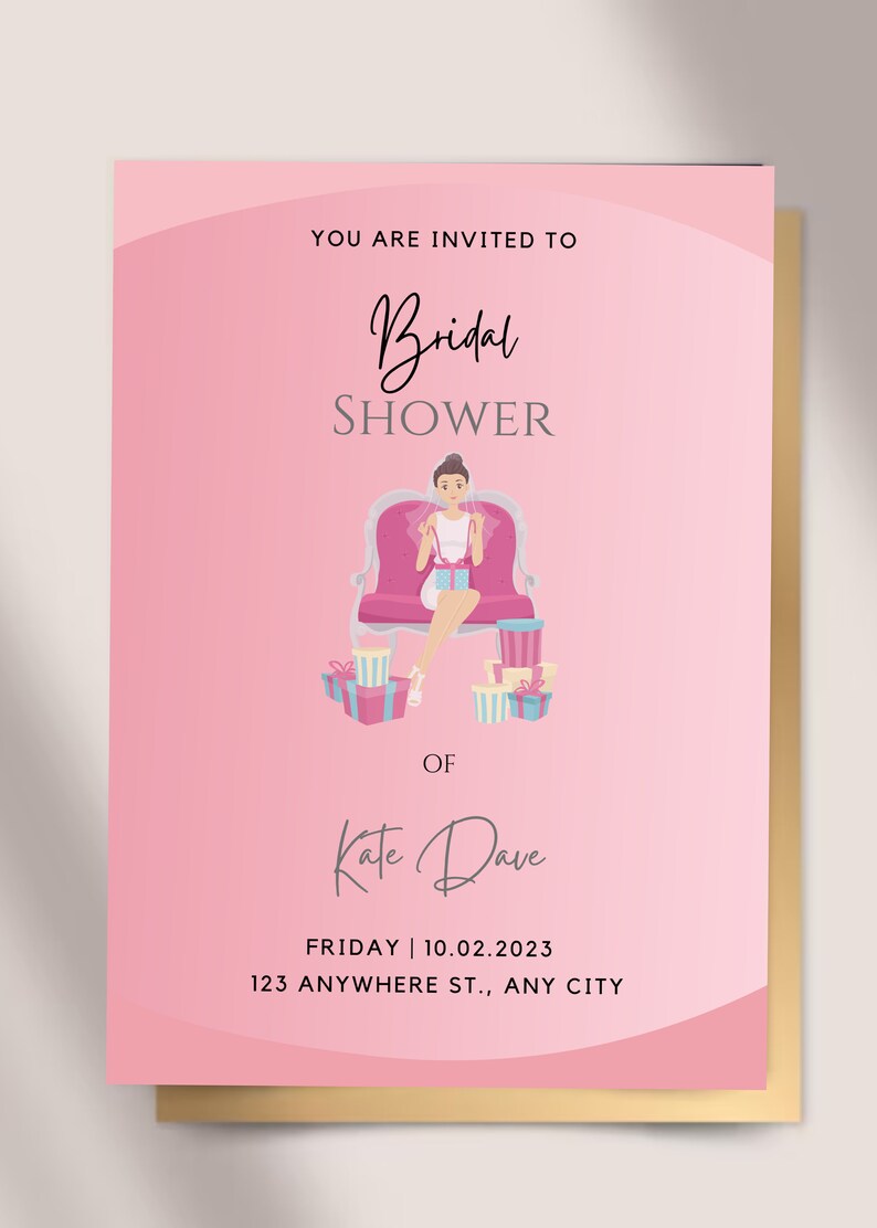 Pink Baby Shower Invitation Card, Digital Baby Shower Card Template, Editable Card for Baby