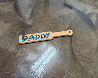 Handcrafted DADDY Oak Wood Paddle with Blue Color Sparkle Resin Inlay