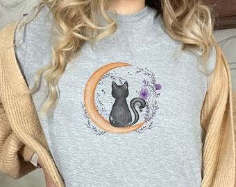 Black Cat Halloween Shirt, Halloween Moon Shirt, Boo Kittens, Celestial Moon, Cat Mom Halloween , Cat Dad, Cat Lady