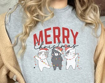 Merry Christmas Shirt, Black Cat Christmas Shirt, Cat Lover Shirt, Christmas Gift, Christmas Gift For Cat Mom Gifts For Cat Lover, Cat Dad