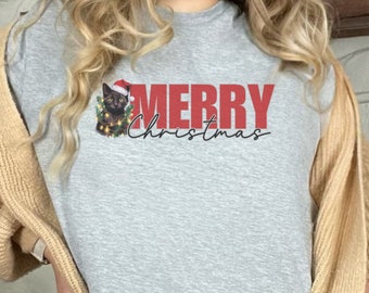 Merry Christmas Shirt, Black Cat Christmas Shirt, Cat Lover Shirt, Christmas Gift, Christmas Gift For Cat Mom Gifts For Cat Lover, Cat Dad