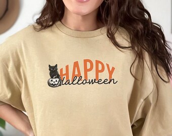 Happy Halloween Black Cat Shirt, Halloween Cats, Halloween Lovers, Cat Mom Halloween Gift, Cat Dad Gift, Cat Lady