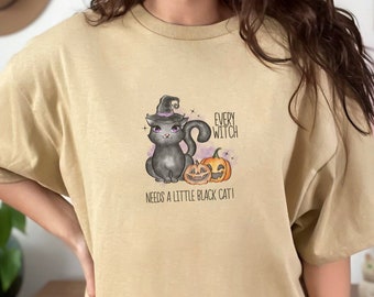 Little Black Cat Halloween Shirt, Halloween Cat Shirt,  Witch Cat Mom Halloween , Spooky Season Tee, Cat Lady Halloween