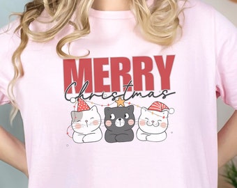 Merry Christmas Shirt, Black Cat Christmas Shirt, Cat Lover Shirt, Christmas Gift, Christmas Gift For Cat Mom Gifts For Cat Lover, Cat Dad