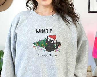 Funny Cat Sweatshirt, Christmas Cat Shirt, Holiday Gift for Cat Person, Black Cat Sweatshirt, Gift Cat Mom, Black Cat Christmas