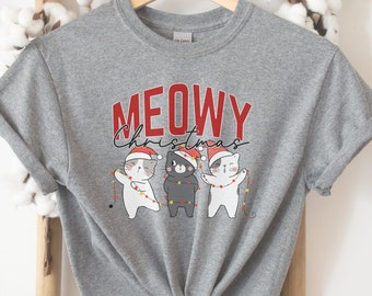 Meowy Christmas Shirt, Black Cat Christmas Shirt, Merry Christmas, Cat Lover Shirt, Christmas Gift For Cat Mom Gifts For Cat Lover