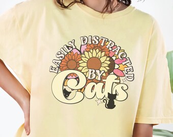 Retro Cat Shirt, Easily Distracted by Cats, Cat Lover Gift, Cat Lady, Gift for Women, Cute Cat Shirt