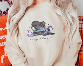 Cat Halloween Sweatshirt, Black Cat Shirt, Halloween Sweater, Halloween Cat Shirt, Cat Lover Shirt, Black Cat Sweatshirt, Witch, Spells