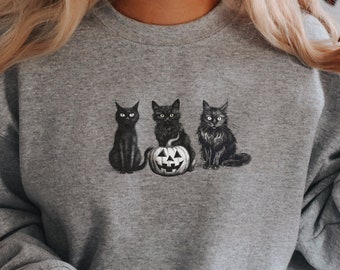 Halloween Shirt, Black Cat Sweatshirt, Halloween shirt, Halloween Cat Shirt, Cat Lover Shirt, Black Cat Shirt, Spooky Season