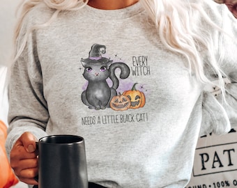 Halloween Shirt Black Cat Sweatshirt, Cute Halloween Shirt, Halloween Cat Shirt, Black Cat Shirt, Spooky Season Tee.