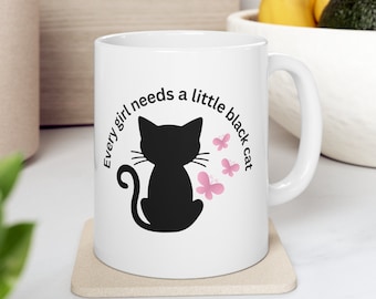 Cute Cat Mug, Black Cat Mug, Latte Mug, Black Cat Coffee Mug, Cat Lover Gift, Gift for Coffee Lover, Cat Lady Gift, Little  Black Cat