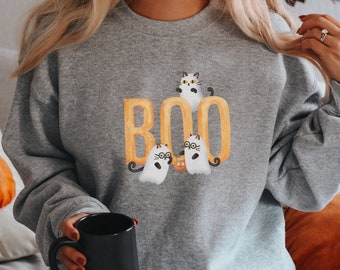 Black Cat Ghost Shirt, Black Cat Gifts, Cat Mom, Cat Sweatshirt, Cute Kitty, Cat Halloween Shirt, Pet Shirt, Cat Shirt For Women