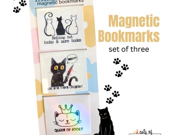 Funny Cat Magnetic Bookmarks, Unique Bookmarks, Book Page Holder, Three Cat Bookmarks, Fun Bookmarks, Gift for Cat Lover and Book Lover