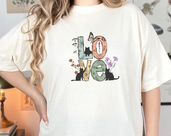 Gardening Shirt, Cats and Flowers Shirt, Cat Lover Gift, Flower Lover, Nature, Love Shirt, Gardening Gift for Her, Gift for Him