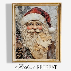 Vintage Santa Claus Artwork Painting, Christmas Wall Art Decor, Seasonal Holiday Artwork, Instant Download for Festive Decor