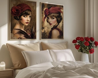 Art Deco Flapper Girl Print Set: Roaring 20s Glamour (Digital Download)