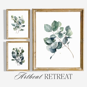Sage Green 3 Piece Wall Art Painting, Sage Green Leaves Watercolor Wall Art, Sage Green Palette, Above Bed Decor, Instant Download
