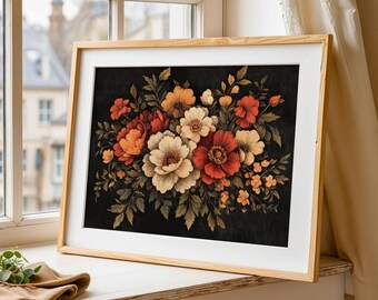 Impression d'art murale florale d'automne vintage : décoration d'automne pour la maison