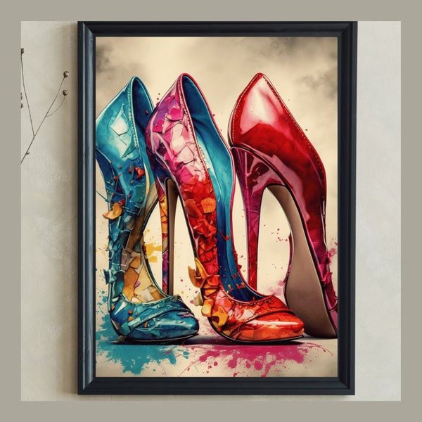 High Heels Shoe Poster, Fashion Wall Art, Designer Wall Art, Digital Watercolor Painting, Instant Downloadable Wall Art