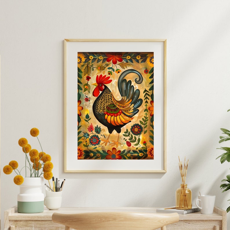 Rooster Barnyard Painting Farmhouse Decor, Folk Art Painting, Rooster ...