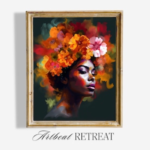 Black Woman Floral Portrait Art Print (Digital Download)