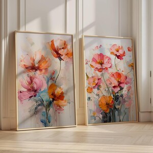 Set mit 2 Sommer Blumen Gemälden – Botanische Wandkunst Digitaler Download