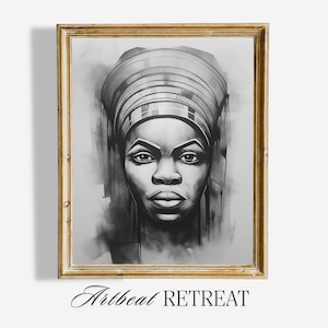 Black Woman Art, African Art, Black and White Art, Digital Art Prints, Wall Art Printable, Extra Large Wall Art, Instant Downloadable Art