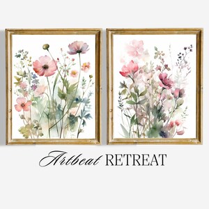 Láminas artísticas de flores silvestres en acuarela: Decoración botánica de granja (juego de 2) (Descarga digital)