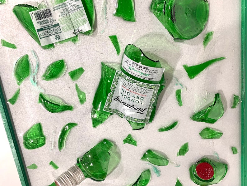 Epoxy Liquor Bottle Art Epoxy Resin and Broken Glass Black Etsy