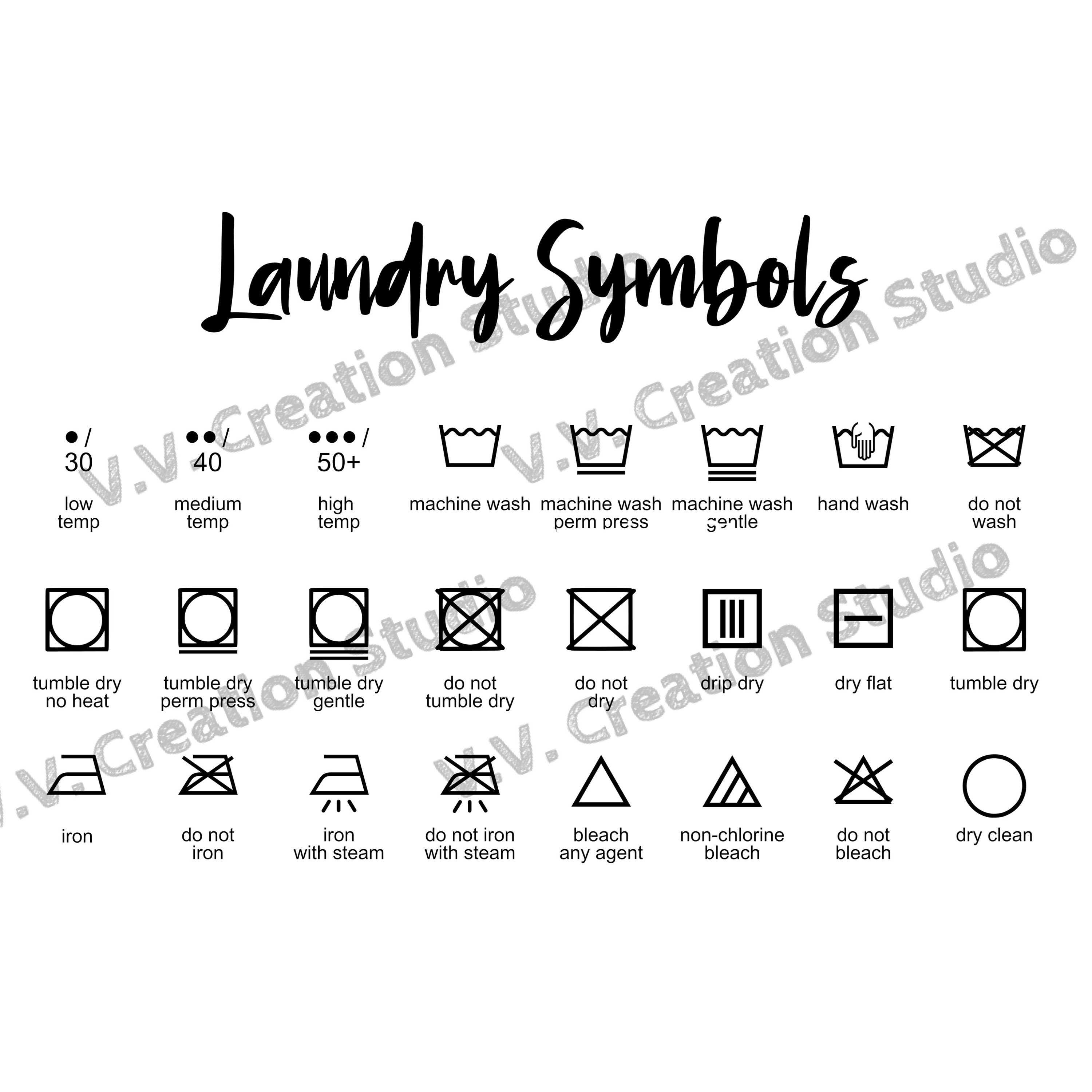 Laundry Care Symbols and Washing Guide SVG/PNG Bundle Etsy