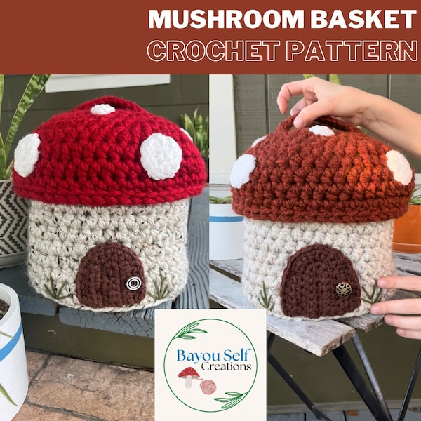Mushroom Basket Crochet PATTERN; Mushroom Home Decor; Cottagecore Storage