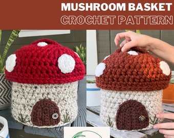 Mushroom Basket Crochet PATTERN; Mushroom Home Decor; Cottagecore Storage