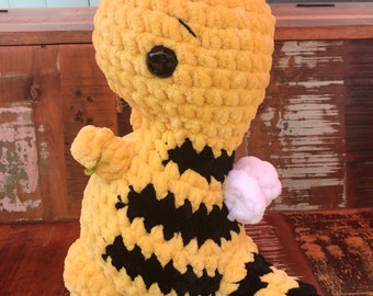 Peluche géante « Bee Rex » ; Dino en peluche à câliner ; Sac de rangement en velours au crochet ; Peluche Amigurumi T Rex