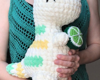 Jumbo T Rex Plushy; No Plastic Crochet Dinosaur; Huggable Key Lime Dino Toy; Velvet Stuffie; Velvet Plushie