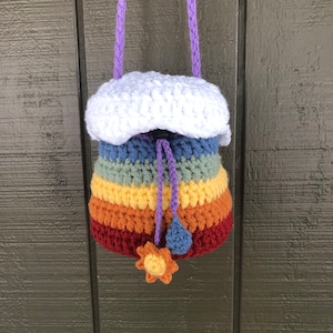 Rainbow Bucket Bag; Colorful Crocheted Crossbody Bag; Cottagecore Purse