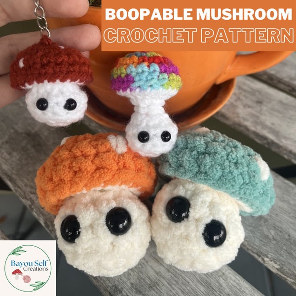 Boopable Mushroom Low Sew Crochet PATTERN; Mushroom Pop Keychain; Poppable Mushroom Fidget Toy