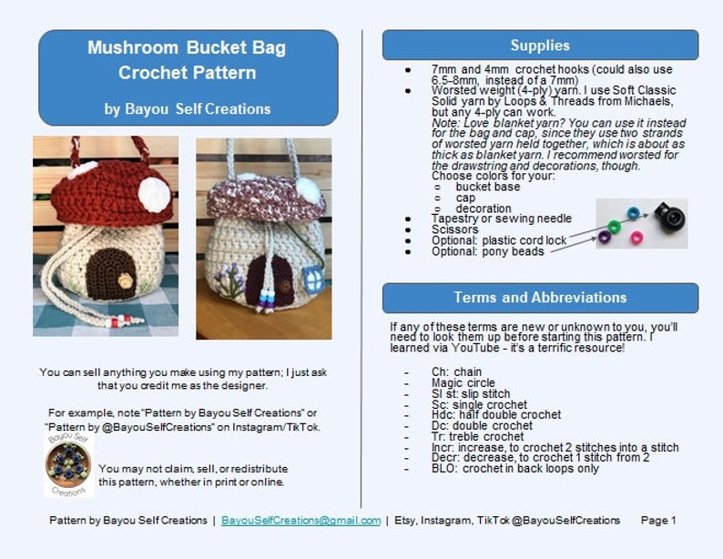 Mushroom Bucket Bag Crochet PATTERN Mushroom Bag Crossbody Cottagecore Purse image 2