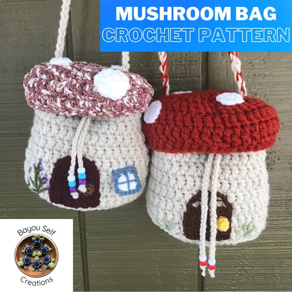 MOTIF de sac seau champignon au crochet ; Sac à champignons ; Sac à main Cottagecore à bandoulière