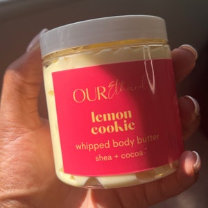 Lemon Cookie Shea and Cocoa Butter Handcrafted Natural Moisturizing and Hydrating Non-Greasy Whipped Body Butter Free Shipping image 3