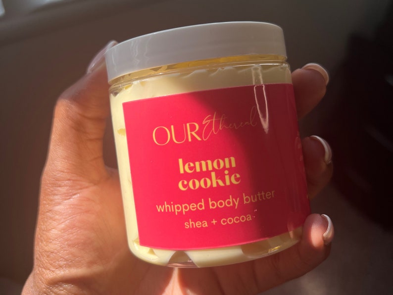 Lemon Cookie Shea and Cocoa Butter Handcrafted Natural Moisturizing and Hydrating Non-Greasy Whipped Body Butter Free Shipping image 3