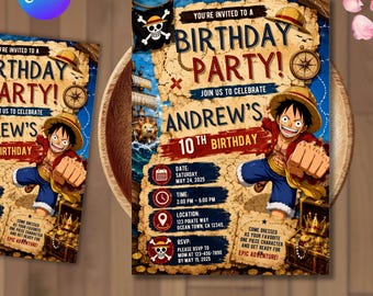 Invitación de cumpleaños pirata, invitación a fiesta con mapa del tesoro (descarga digital)