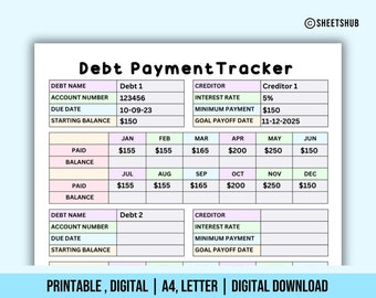 Debt Payment Tracker | Printable | Debt Payment Planner | Chore Chart Planner | Instant Download