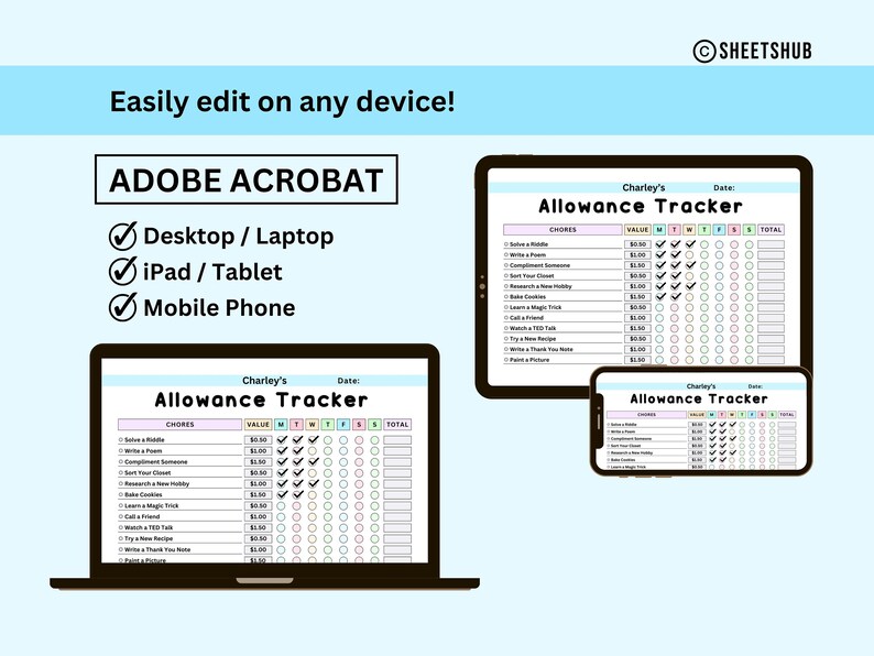 Allowence List Printable Allowance Tracker Kids | Printable Allowance Chore Chart ...