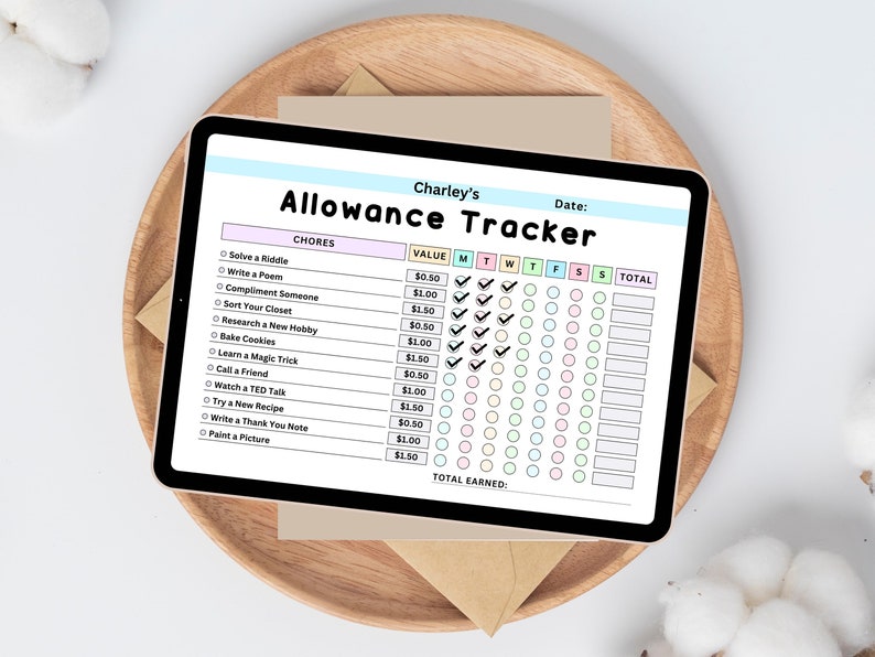 Allowence List Printable Allowance Tracker Kids | Printable Allowance Chore Chart ...