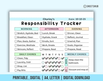 Printable Responsibility Chore Chart | Digital | Kids Chore List | Daily Routine Checklist | Instant Download